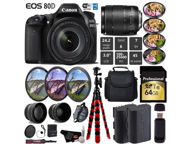 Canon EOS 80D DSLR Camera with 18-135mm is STM Lens + UV FLD CPL Filter Kit + 4 PC Macro Kit + Wide Angle & Telephoto Lens + Camera Case + Tripod +...