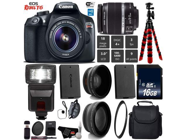 Canon EOS Rebel T6 DSLR Camera with 18-55mm IS II Lens + Flash + UV FLD CPL Filter Kit + Wide Angle & Telephoto Lens + Camera Case + Tripod + Card...