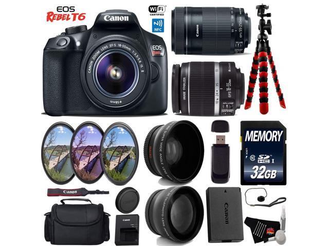Canon EOS Rebel T6 DSLR Camera with 18-55mm IS Lens & 55-250mm IS STM Lens + UV FLD CPL Filter Kit + Tripod + Wide Angle & Telephoto Lens + Camera...