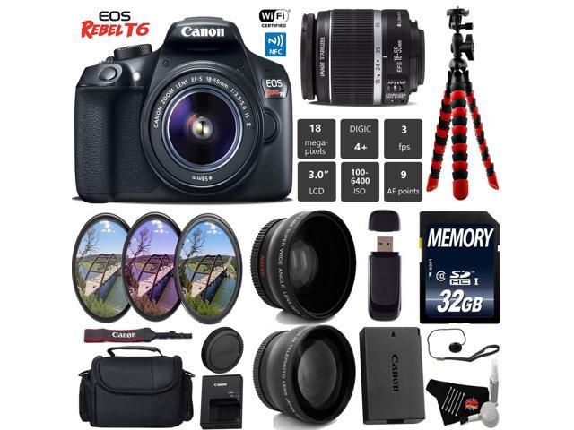Canon EOS Rebel T6 DSLR Camera with 18-55mm IS II Lens + UV FLD CPL Filter Kit + Tripod + Wide Angle & Telephoto Lens + Camera Case + Card Reader +...