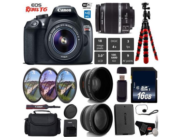 Canon EOS Rebel T6 DSLR Camera with 18-55mm IS II Lens + UV FLD CPL Filter Kit + Wide Angle & Telephoto Lens + Camera Case + Tripod + Card Reader +...