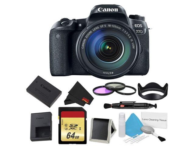 Canon EOS 77D DSLR Camera with 18-135mm Lens Bundle w/ 3 Piece Filter & Memory Kit (Intl Model)