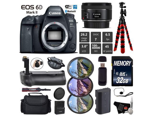 Canon EOS 6D Mark II DSLR Camera with 50mm f/1.8 STM Lens + Wrist Strap + Professional Battery Grip + UV FLD CPL Filter Kit + Case + Tripod + Card...