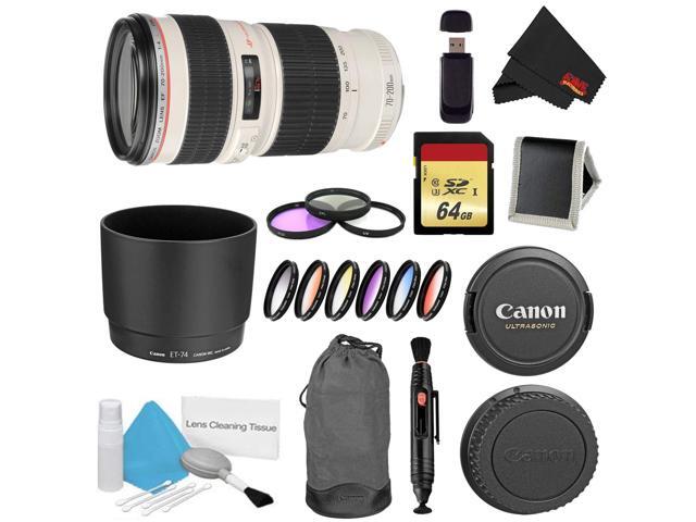Canon EF 70-200mm f/4L USM Lens Bundle w/ 64GB Memory Card + Accessories, 3 Piece Filter Kit, and Color Multicoated 6 Piece Filter Kit (Intl Model)