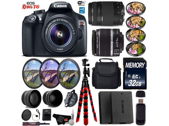 Canon EOS Rebel T6 DSLR Camera with 18-55mm IS II Lens & 75-300mm III Lens + UV FLD CPL Filter Kit + Case + 4 PC Macro Kit + Wide Angle & Telephoto...