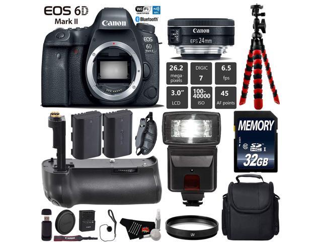 Canon EOS 6D Mark II DSLR Camera With 24mm f/2.8 STM Lens + Wrist Strap + Professional Battery Grip + UV Protection Filter + Flash + Extra Battery...