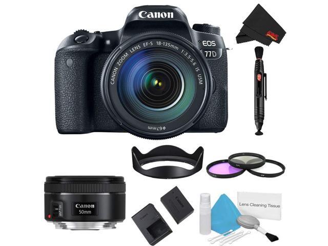 Canon EOS 77D DSLR Camera with 18-135mm Lens Bundle w/ 3 Piece Filter Kit + Bonus 50mm Lens (Intl Model)