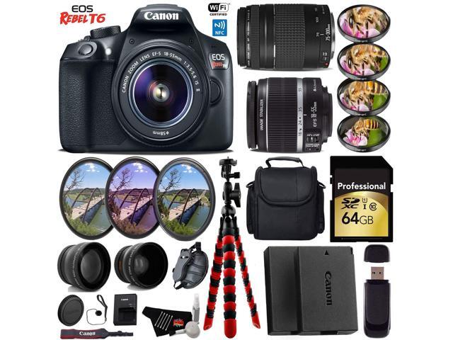 Canon EOS Rebel T6 DSLR Camera with 18-55mm IS II Lens & 75-300mm III Lens + UV FLD CPL Filter Kit + Wide Angle & Telephoto Lens + 4 PC Macro Kit +...