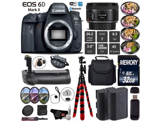 Canon EOS 6D Mark II DSLR Camera With 50mm 1.8 STM Lens + Wrist Strap + Professional Battery Grip + 4PC Macro Filter Kit + LED Kit + Extra Battery...