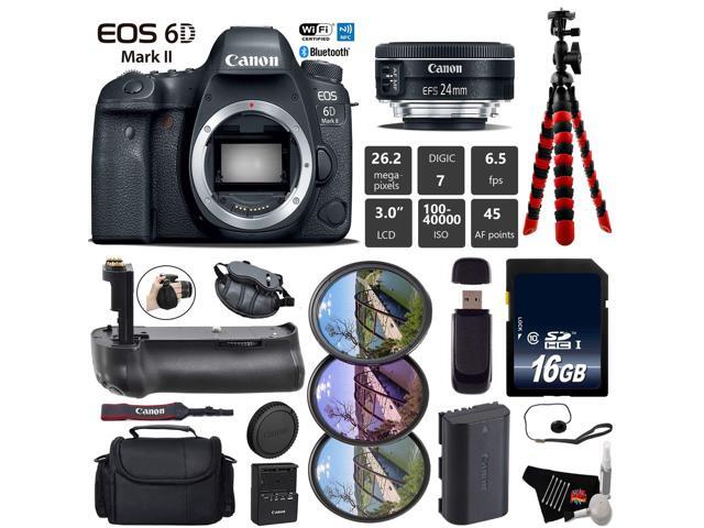 Canon EOS 6D Mark II DSLR Camera with 24mm f/2.8 STM Lens + Tripod + Professional Battery Grip + UV FLD CPL Filter Kit + Case + Wrist Strap + Card...