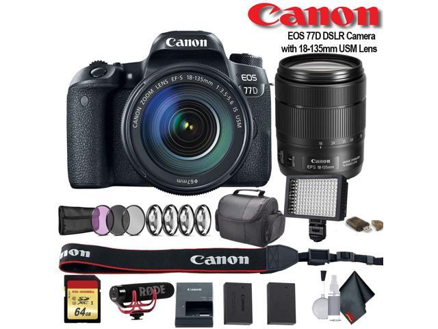 Canon EOS 77D DSLR Camera with 18-135mm USM Lens (Intl Model) (1892C002) W/ Bag, Extra Battery, LED Light, Mic, Filters and More - Advanced Bundle