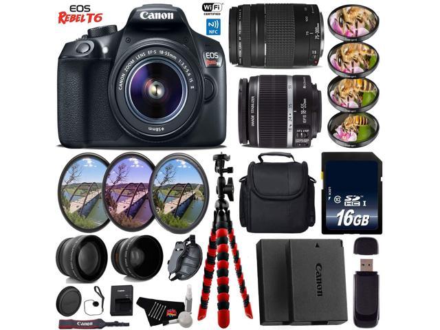 Canon EOS Rebel T6 DSLR Camera with 18-55mm IS II Lens & 75-300mm III Lens + UV FLD CPL Filter Kit + 4 PC Macro Kit + Wide Angle & Telephoto Lens +...