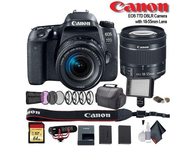 Canon EOS 77D DSLR Camera with 18-55mm Lens (Intl Model) (1892C016) W/ Bag, Extra Battery, LED Light, Mic, Filters and More - Advanced Bundle
