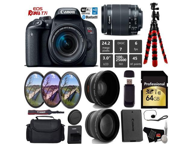 Canon EOS Rebel T7i DSLR Camera with 18-55mm IS STM Lens + UV FLD CPL Filter Kit + Wide Angle & Telephoto Lens + Camera Case + Tripod + Card Reader...