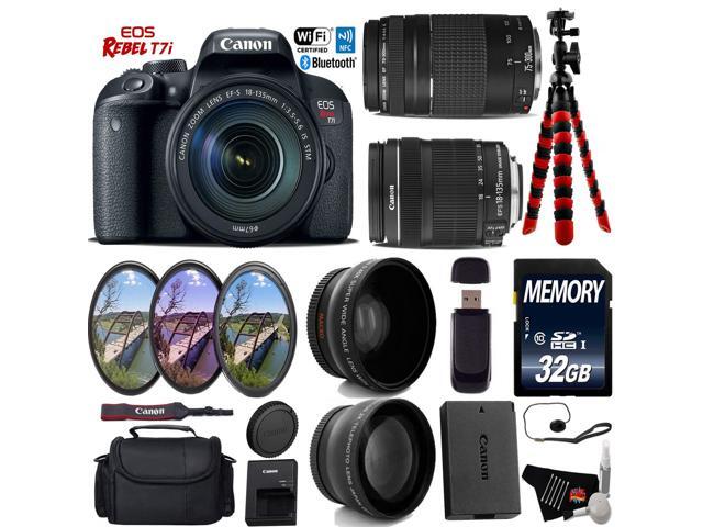 Canon EOS Rebel T7i DSLR Camera with 18-135mm IS STM Lens & 75-300mm III Lens + Camera Case + UV FLD CPL Filter Kit + Wide Angle & Telephoto Lens +...