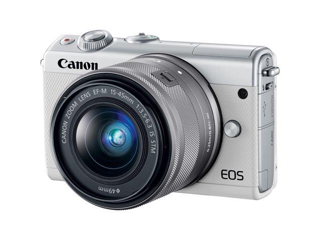 Canon EOS M100 Mirrorless Digital Camera (White) with 15-45mm Lens + Flexible Tripod + UV Protection Filter + Professional Case + Card Reader -...