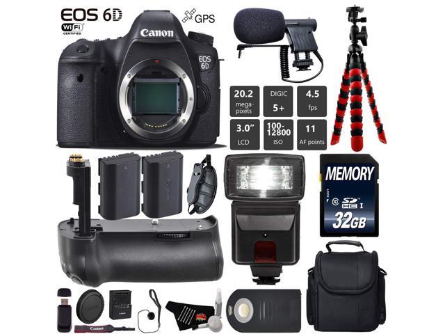 Canon EOS 6D DSLR Camera (Body Only) + Wrist Strap + Professional Battery Grip + Condenser Microphone + Flash + Extra Battery + Case + Tripod +...