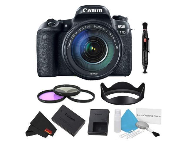 Canon EOS 77D DSLR Camera with 18-135mm Lens Bundle w/ 3 Piece Filter Kit (Intl Model)