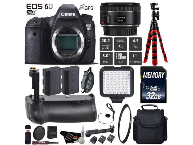 Canon EOS 6D DSLR Camera with 50mm f/1.8 STM Lens + Wrist Strap + Professional Battery Grip + UV Protection Filter + LED Kit + Extra Battery + Case...