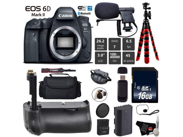 Canon EOS 6D Mark II DSLR Camera (Body Only) + Tripod + Professional Battery Grip + Condenser Microphone + Case + Wrist Strap + Card Reader - Intl...