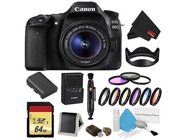 Canon EOS 80D DSLR Camera with 18-55mm Lens Bundle w/ 9 Piece Filter & Memory Kit (Intl Model)