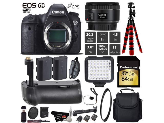 Canon EOS 6D DSLR Camera with 50mm f/1.8 STM Lens + Professional Battery Grip + UV Protection Filter + LED Kit + Extra Battery + Case + Wrist Strap...