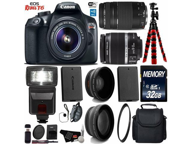 Canon EOS Rebel T6 DSLR Camera with 18-55mm IS II Lens & 75-300mm III Lens + Flash + Camera Case + UV FLD CPL Filter Kit + Wide Angle & Telephoto...