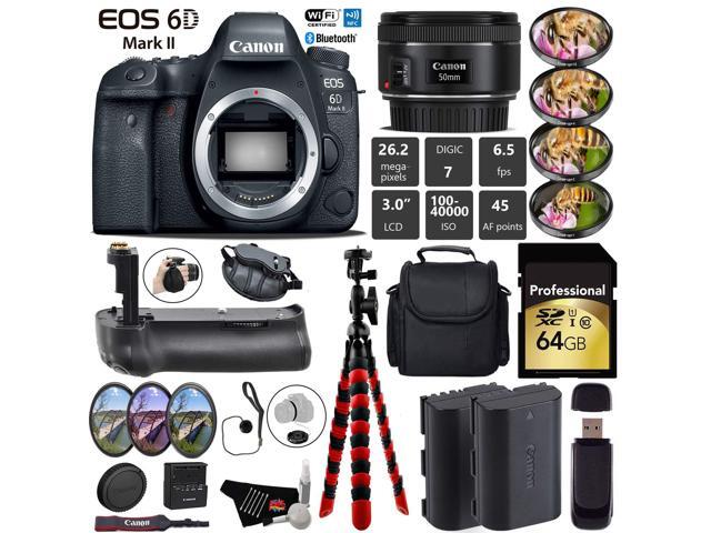 Canon EOS 6D Mark II DSLR Camera With 50mm 1.8 STM Lens + Professional Battery Grip + 4PC Macro Filter Kit + LED Kit + Extra Battery + Case + Wrist...