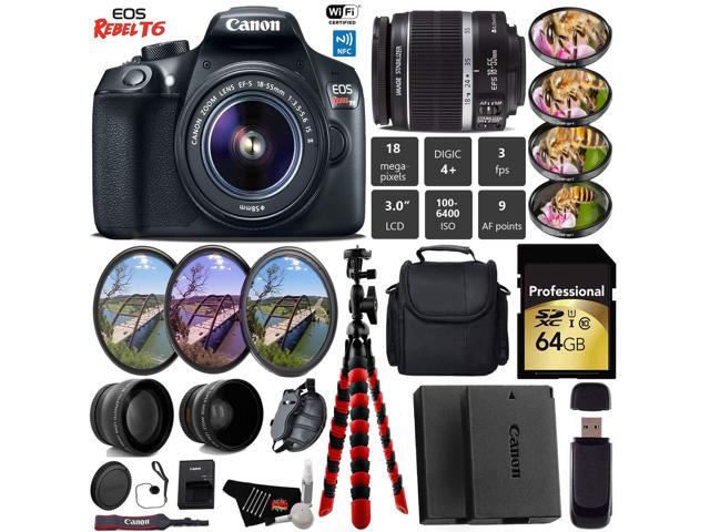 Canon EOS Rebel T6 DSLR Camera with 18-55mm IS II Lens + UV FLD CPL Filter Kit + Wide Angle & Telephoto Lens + 4 PC Macro Kit + Camera Case +...