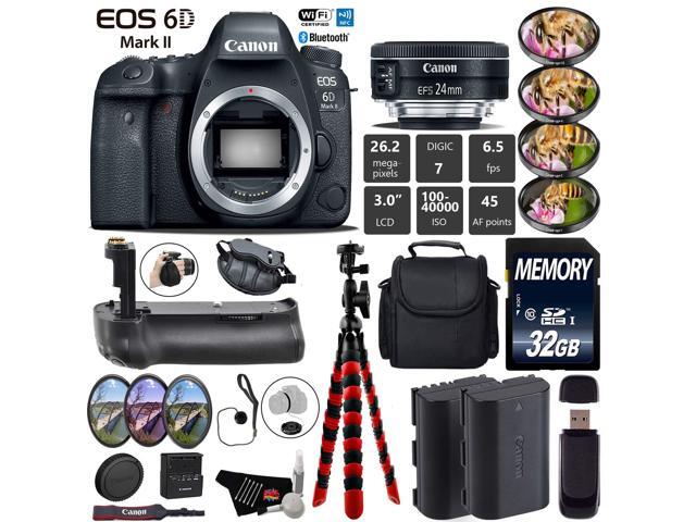Canon EOS 6D Mark II DSLR Camera With 24mm 2.8 STM Lens + Wrist Strap + Professional Battery Grip + 4PC Macro Filter Kit + LED Kit + Extra Battery...