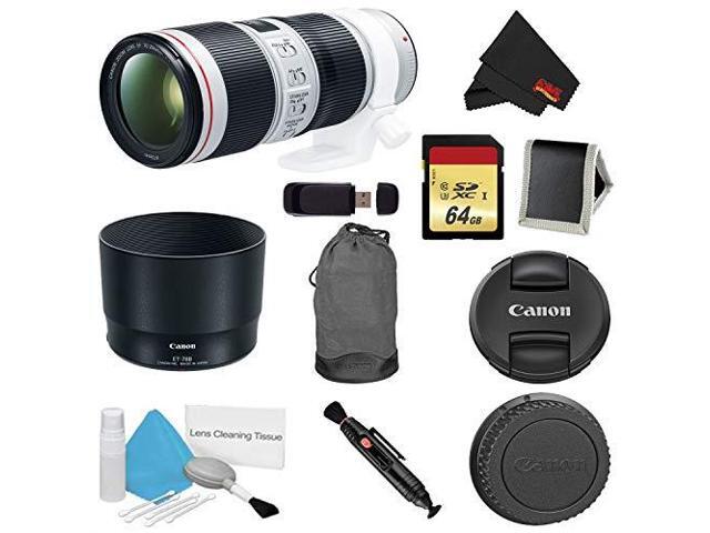 Canon EF 70-200mm f/4L IS II USM Lens Bundle w/ 64GB Memory Card + Accessories (Intl Model)