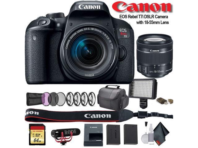Canon EOS Rebel T7i DSLR Camera with 18-55mm Lens (Intl Model) (1894C002) W/ Bag, Extra Battery, LED Light, Mic, Filters and More - Advanced Bundle