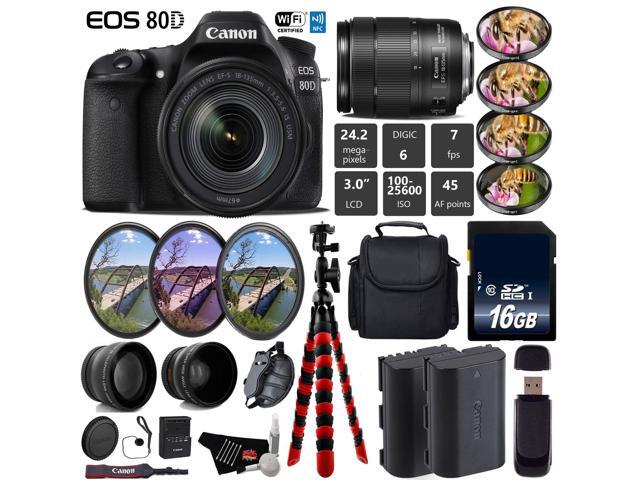 Canon EOS 80D DSLR Camera with 18-135mm is STM Lens + Tripod + UV FLD CPL Filter Kit + 4 PC Macro Kit + Wide Angle & Telephoto Lens + Camera Case +...