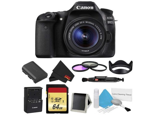 Canon EOS 80D DSLR Camera with 18-55mm Lens Bundle w/ 3 Piece Filter & Memory Kit (Intl Model)