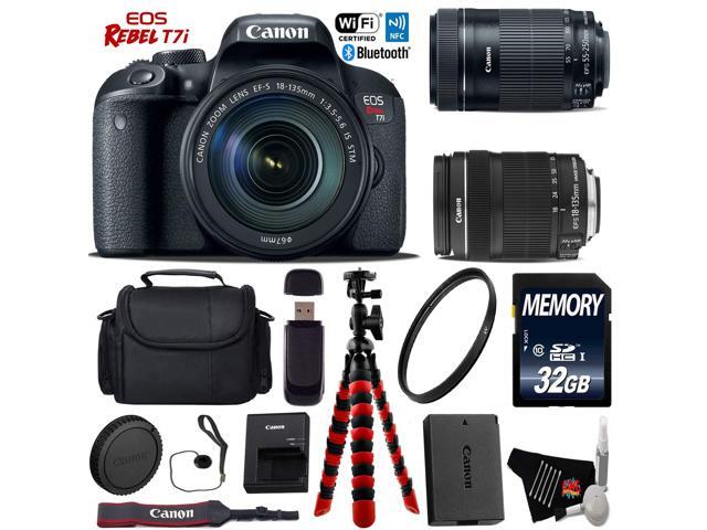 Canon EOS Rebel T7i DSLR Camera with 18-135mm IS STM Lens & 55-250mm IS STM Lens + UV Protection Filter + Flexible Tripod + Professional Case +...