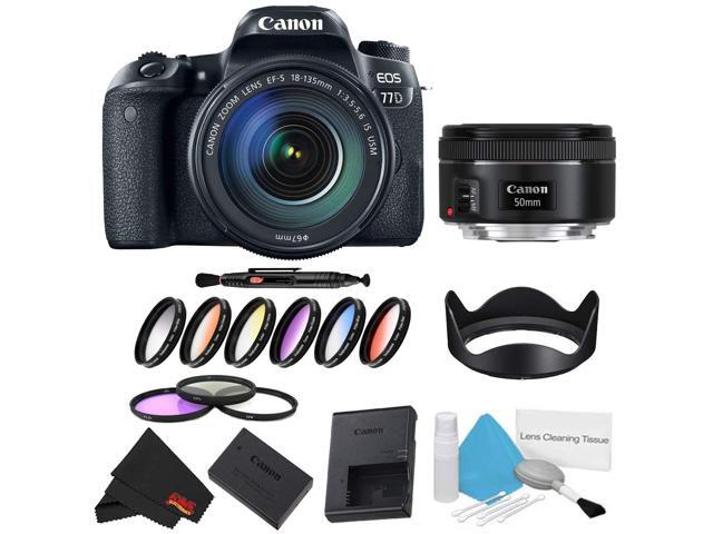 Canon EOS 77D DSLR Camera with 18-135mm Lens Bundle w/ 9 Piece Filter Kit + Bonus 50mm Lens (Intl Model)