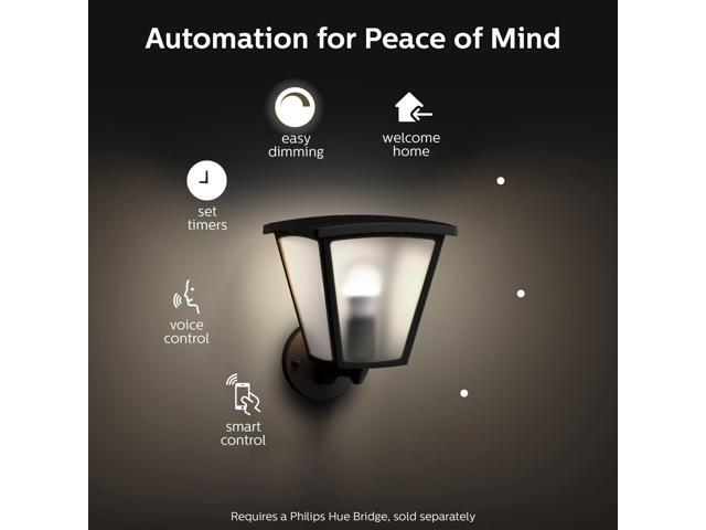 Hue White Inara Black Outdoor LED Wall Mount Sconce with Smart Wireless A19 Light Bulb