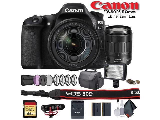 Canon EOS 80D DSLR Camera with 18-135mm Lens (1263C006) W/ Bag, Extra Battery, LED Light, Mic, Filters and More - Advanced Bundle