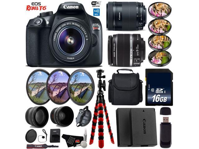 Canon EOS Rebel T6 DSLR Camera + 18-55mm IS Lens & 55-250mm IS STM Lens + UV FLD CPL Filter Kit + 4 PC Macro Kit + Wide Angle & Telephoto Lens +...