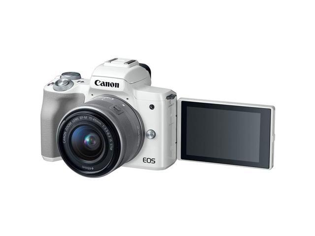 Canon EOS M50 Mirrorless Digital Camera (White) with 15-45mm Lens + Flash + UV FLD CPL Filter Kit + Wide Angle & Telephoto Lens + Camera Case +...