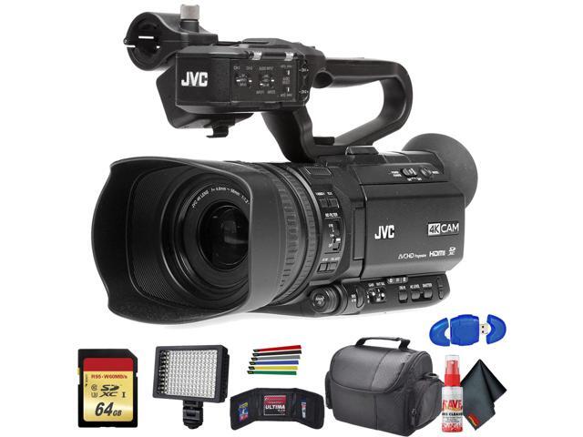 JVC GY-HM180 Ultra HD 4K Camcorder with HD-SDI (GY-HM180U) With Padded Case, LED Light, 64GB Memory Card and More Base Bundle
