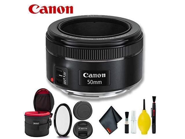 Canon EF 50mm f/1.8 STM Lens (Intl Model) w/ Filter + Lens Case Bundle