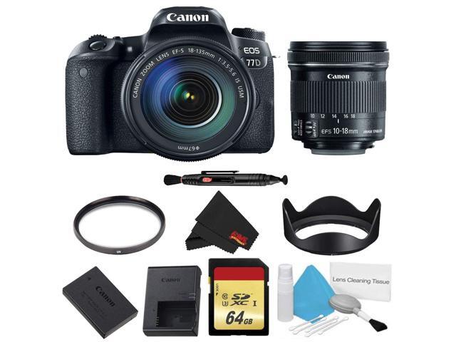 Canon EOS 77D DSLR Camera with 18-135mm Lens Bundle w/ Memory Kit + Bonus 10-18mm Lens (Intl Model)