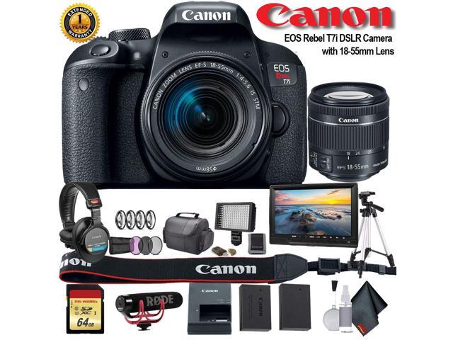 Canon EOS Rebel T7i DSLR Camera with 18-55mm Lens (Intl Model) (1894C002) W/ Bag, Extra Battery, LED Light, Mic, Filters, Tripod, Monitor and More...