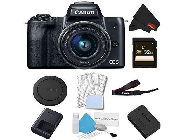 Canon EOS M50 Mirrorless Digital Camera with 15-45mm Lens (Black) Basic Bundle w/ 32GB Memory Card - Intl Model