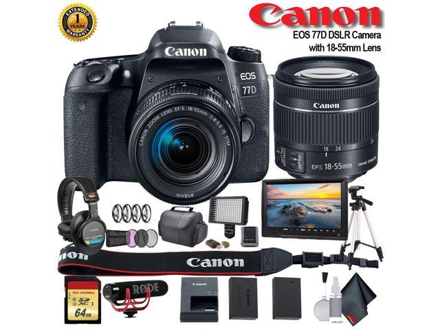 Canon EOS 77D DSLR Camera with 18-55mm Lens (Intl Model) (1892C016) W/ Bag, Extra Battery, LED Light, Mic, Filters, Tripod, Monitor and More -...