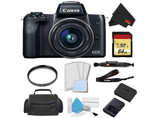 Canon EOS M50 Mirrorless Digital Camera with 15-45mm Lens (Black) Advanced Bundle w/ 64GB Memory Card - Intl Model