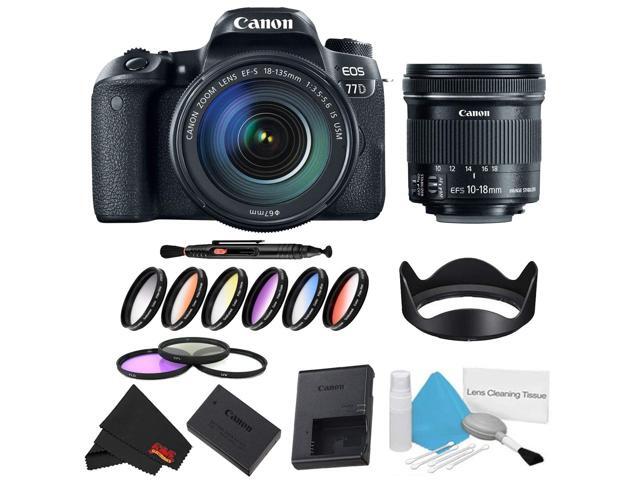Canon EOS 77D DSLR Camera with 18-135mm Lens Bundle w/ 9 Piece Filter Kit + Bonus 10-18mm Lens (Intl Model)