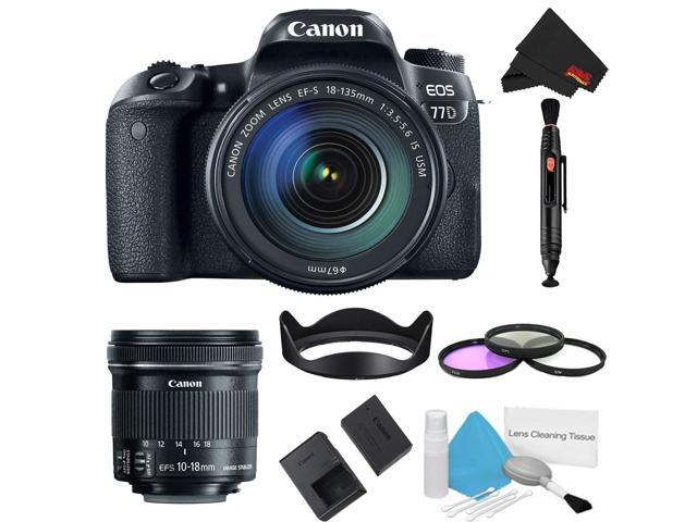 Canon EOS 77D DSLR Camera with 18-135mm Lens Bundle w/ 3 Piece Filter Kit + Bonus 10-18mm Lens (Intl Model)