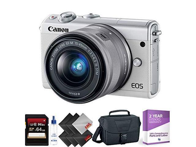 Canon EOS M100 Mirrorless Digital Camera with 15-45mm Lens (White) + 64GB Memory Card + 1 Year Warranty